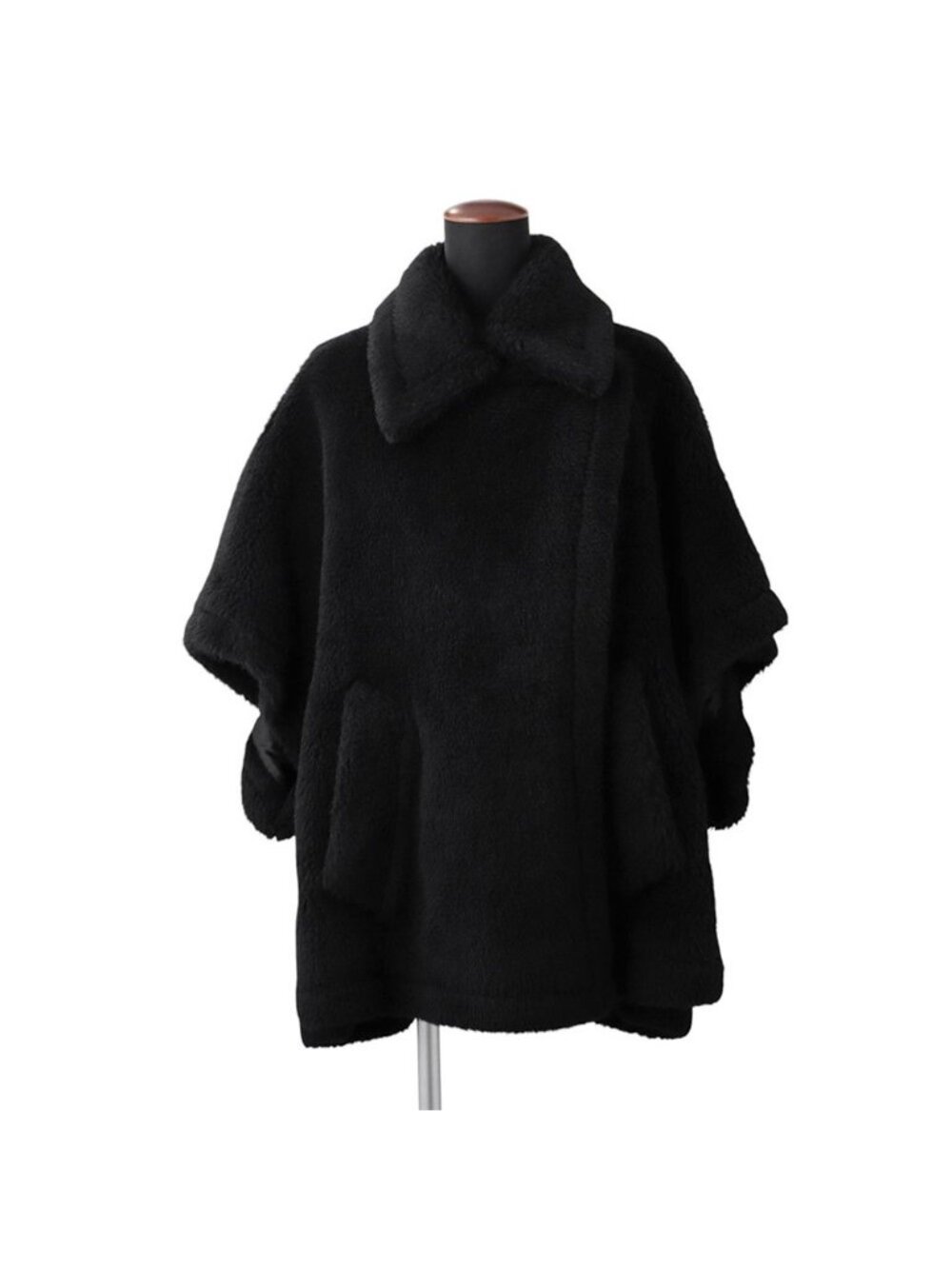 Max Mara Coat Teddy Bear Poncho Alpaca Unica Black